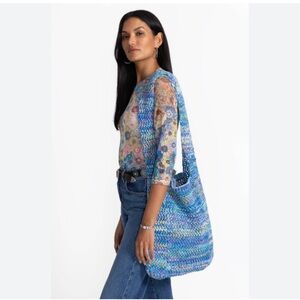NEW Johnny Was Nahal Crochet Bag Purse Blue Multicolor Cotton 15.5”H x 14.5”W